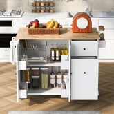 Kitchen Island with Drop Leaf & Pull-Out Organizer, Rolling, White